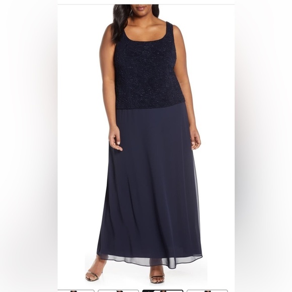 Alex Evenings Mock Two-Piece Gown With Jacket size 20W New Navy color - Picture 3 of 7